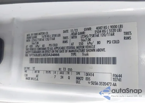 2014 Ford E-250 Commercial from USA, damaged, VIN 1FTNS2EL6EDA24866